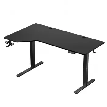 Secretária de gaming huzaro Hero 9.1 preta – tampo MDF em forma de L, função de carregamento USB-C, controlo LED, altura ajustável 72–118 cm