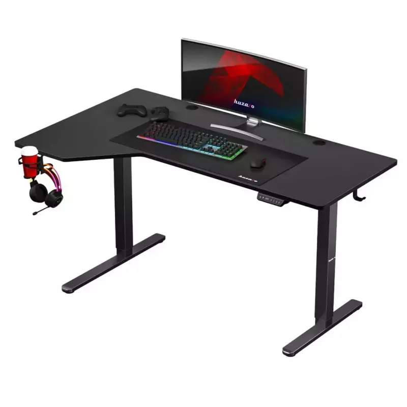 Huzaro Hero 9.1 secretária gaming elétrica, altura ajustável, 145×85 cm, preta