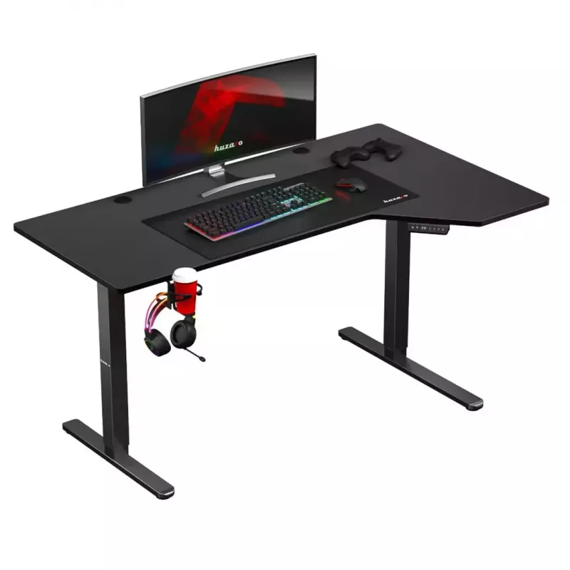 Huzaro Hero 9.1 secretária gaming elétrica, altura ajustável, 145×85 cm, preta