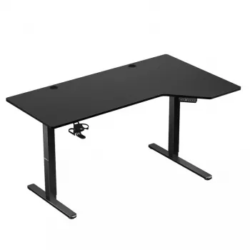 Secretária de gaming huzaro Hero 9.1 preta – tampo MDF em forma de L, função de carregamento USB-C, controlo LED, altura ajustável 72–118 cm