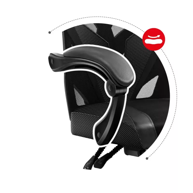 Cadeira de gaming Huzaro Combat 5.0 assento em malha preta — assento em malha, encosto respirável, inclinação 90–140°, carga máx. 140 kg, braços, apoio para os pés