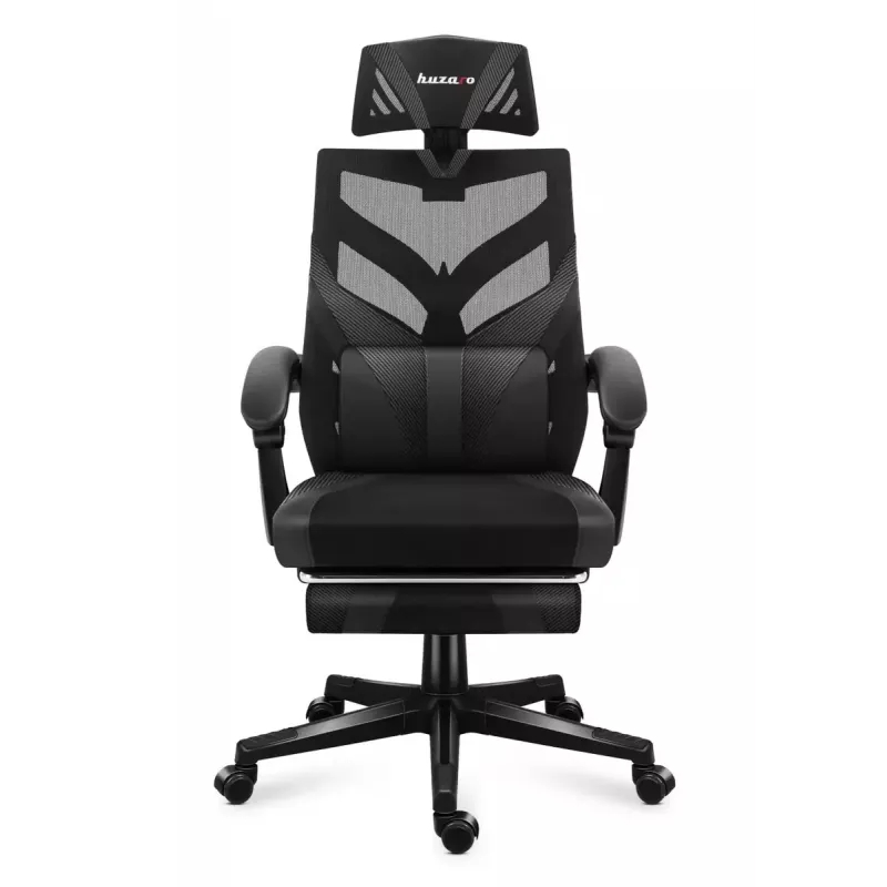 Cadeira de gaming Huzaro Combat 5.0 assento em malha preta — assento em malha, encosto respirável, inclinação 90–140°, carga máx. 140 kg, braços, apoio para os pés