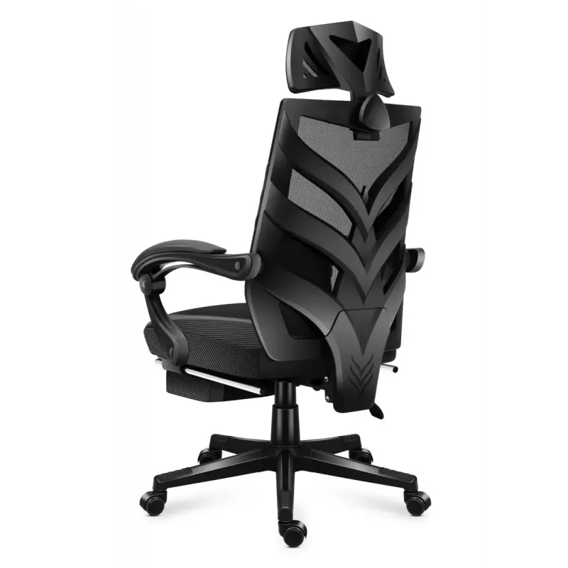 Cadeira de gaming Huzaro Combat 5.0 assento em malha preta — assento em malha, encosto respirável, inclinação 90–140°, carga máx. 140 kg, braços, apoio para os pés