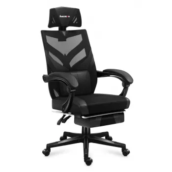 Cadeira de gaming Huzaro Combat 5.0 assento em malha preta — assento em malha, encosto respirável, inclinação 90–140°, carga máx. 140 kg, braços, apoio para os pés