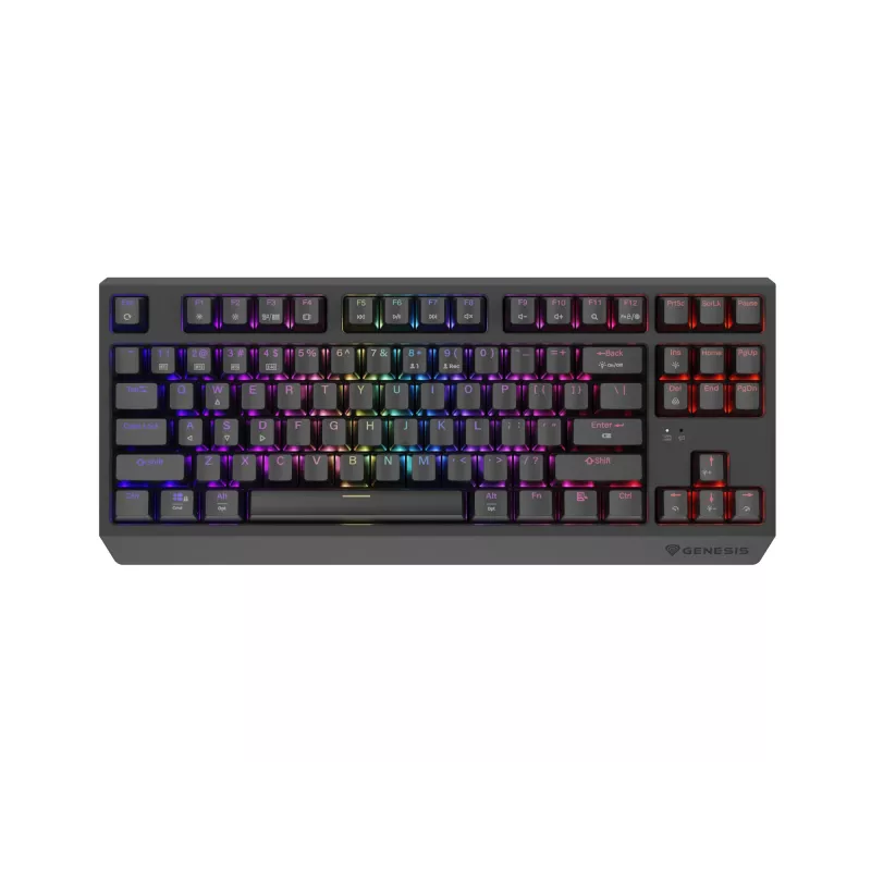 Teclado de gaming mecânico tenkeyless GENESIS Thor 230 TKL — USB, RF Wireless, Bluetooth, 87 teclas QWERTY, cinzento