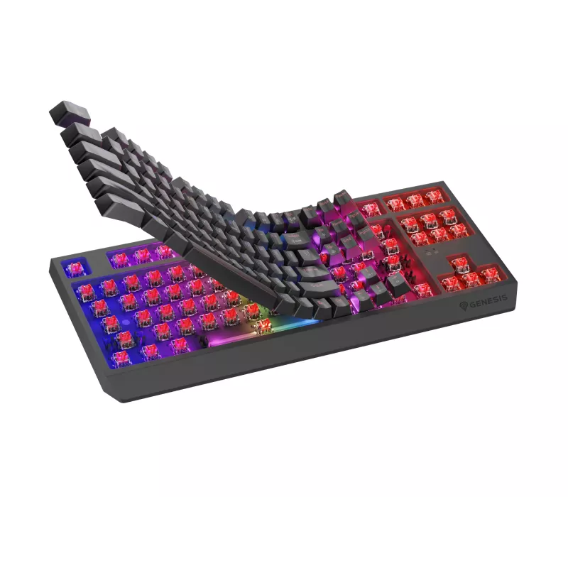 Teclado de gaming mecânico tenkeyless GENESIS Thor 230 TKL — USB, RF Wireless, Bluetooth, 87 teclas QWERTY, cinzento