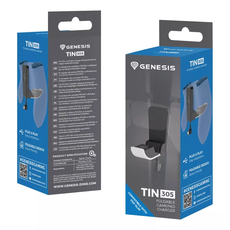 Sistema de carregamento GENESIS Tin 305 PlayStation 5 slim com fios preto branco