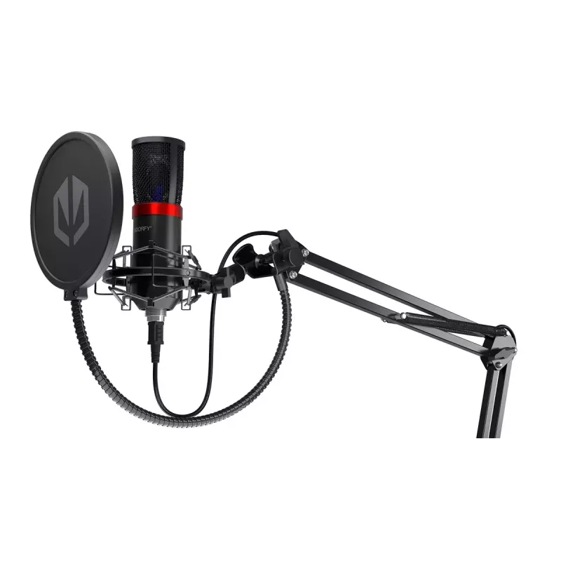 Microfone para PC ENDORFY Solum Streaming, USB-C com fio, padrão cardioide, 48 kHz/16 bits, 18–21000 Hz, montagem em mesa, inclui aranha e pop filter