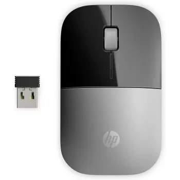 Rato sem fios HP Z3700 prateado, ambidestro, ótico, RF Wireless, 1200 DPI, prateado