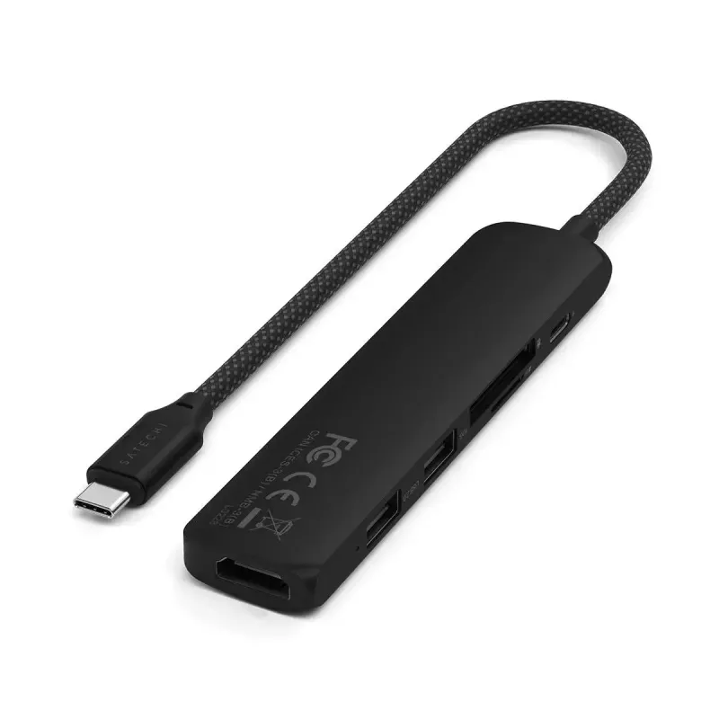 Satechi ST-P6SK hub multiporta USB-C fino 6 em 1: USB-C, 2x USB-A, HDMI 4K, leitor de cartões micro/SD