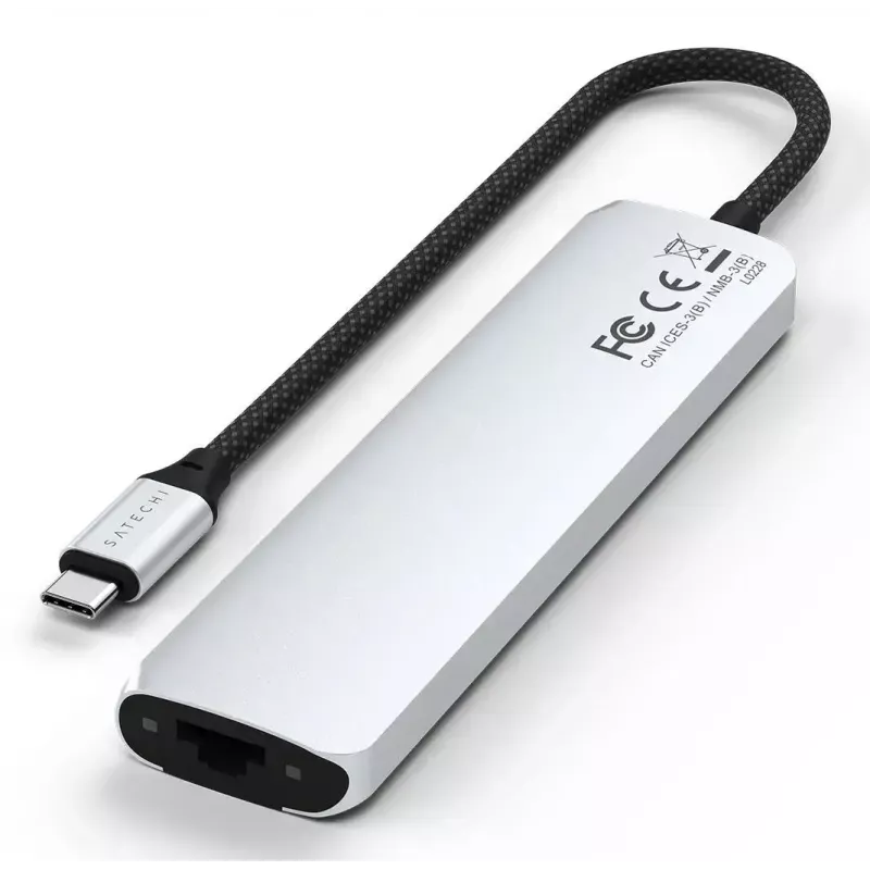Hub USB Type-C Satechi ST-P7SS com HDMI, USB 3.2 Gen 2, Gigabit Ethernet — 10000 Mbit/s, 4K@60Hz, prateado