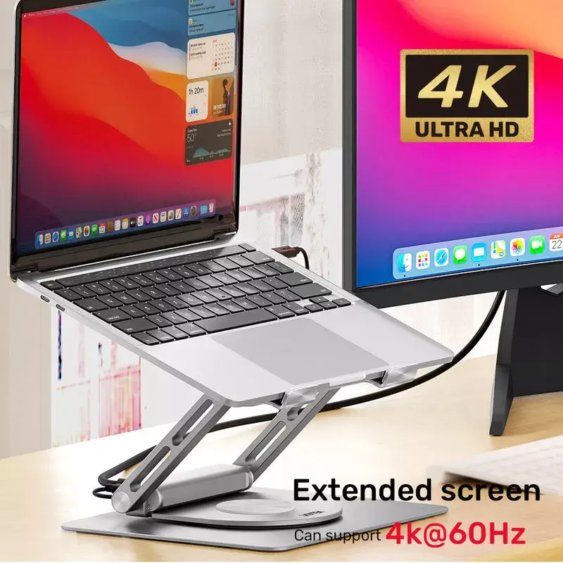 Unitek D1109A suporte para portátil dobrável e rotativo com hub USB-C, HDMI 4K, PD 100 W, até 17 polegadas (43,2 cm)