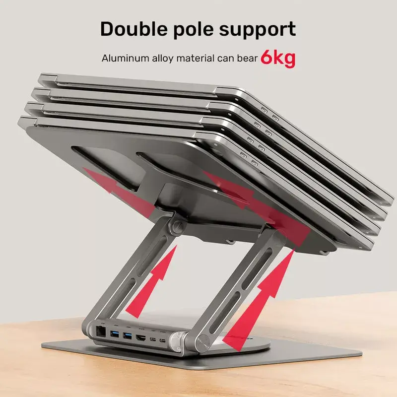 Unitek D1109A suporte para portátil dobrável e rotativo com hub USB-C, HDMI 4K, PD 100 W, até 17 polegadas (43,2 cm)