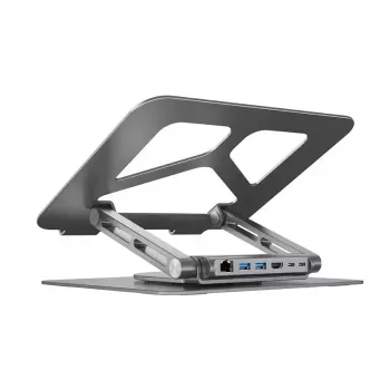 Suporte para portátil Unitek D1109A – suporte ajustável em alumínio com hub USB-C, HDMI, Gigabit Ethernet (adequado para 14–17 polegadas)