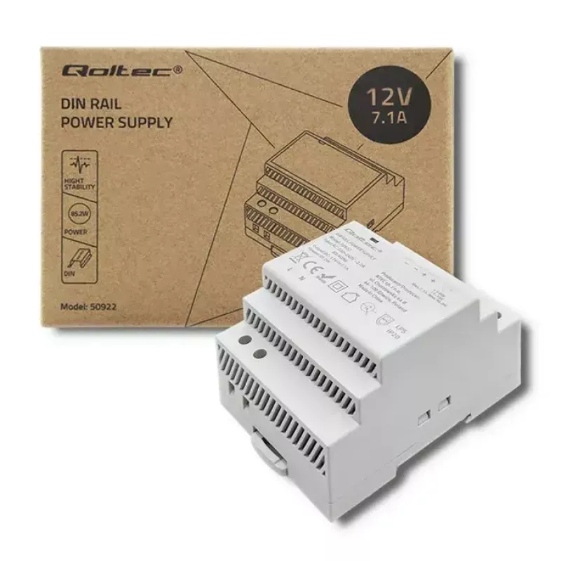 Fonte de alimentação para calha DIN QOLTEC 50922 – saída 12 V 7,1 A, 85,2 W