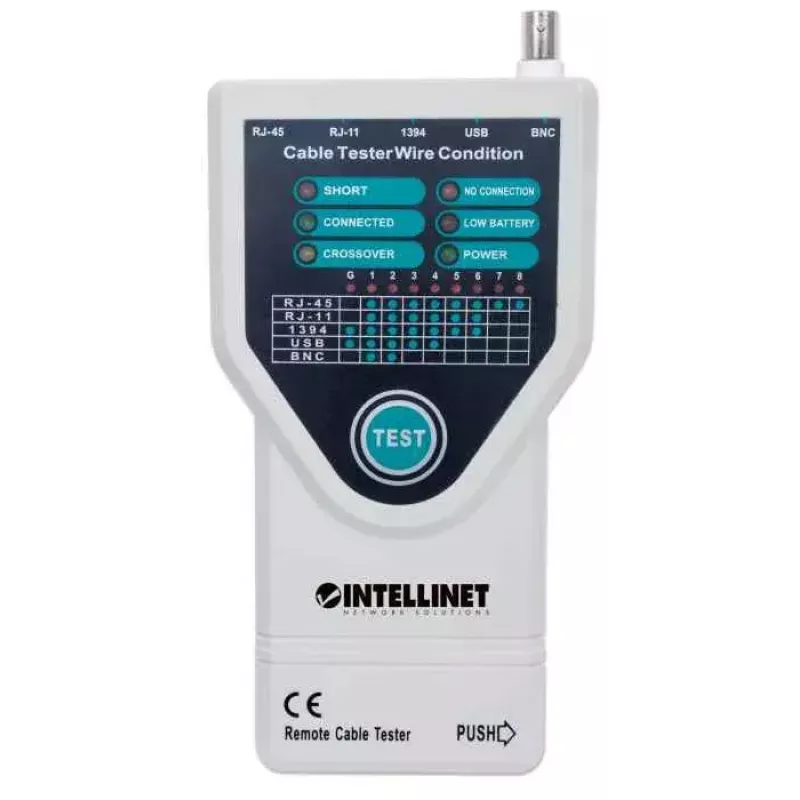 Testador de cabos 5-em-1 Intellinet, testa 5 cabos de rede RJ45 e de computador comuns