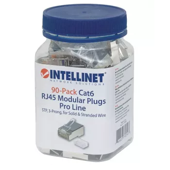 Ficha modular RJ45 Intellinet Pro Line, Cat6, STP, 3 pontas, para condutor maciço e flexível, contactos banhados a ouro 50 µ, 90 unid.
