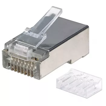 Ficha modular RJ45 Intellinet Pro Line, Cat6, STP, 3 pontas, para condutor maciço e flexível, contactos banhados a ouro 50 µ, 90 unid.