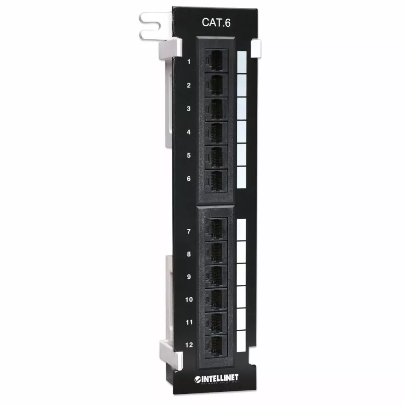 Patch panel Intellinet, Cat6, montagem na parede, UTP, 12 portas, preto