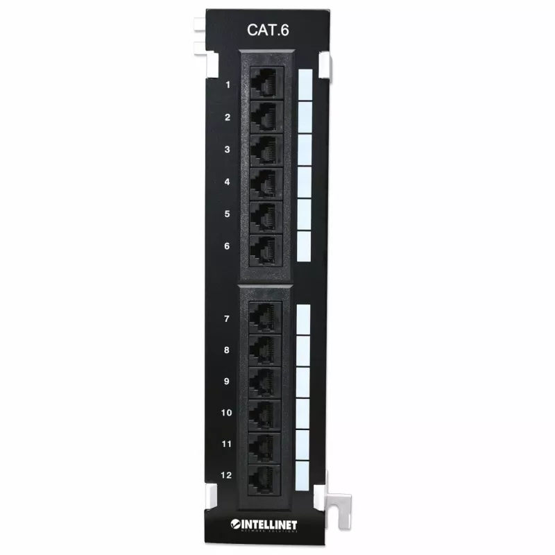 Patch panel Intellinet, Cat6, montagem na parede, UTP, 12 portas, preto