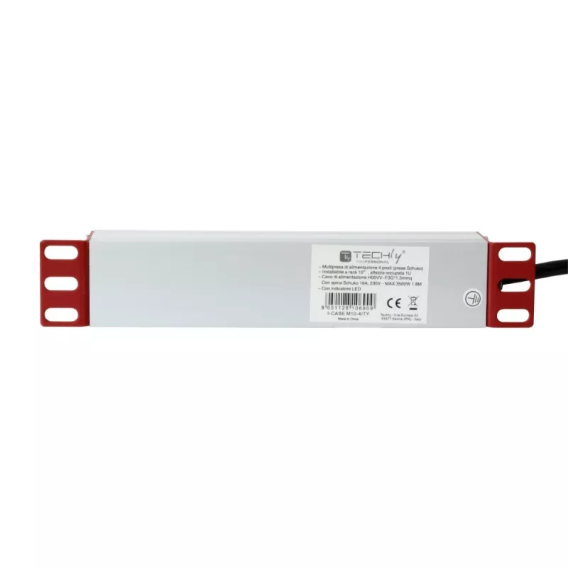 Régua de tomadas Techly Universal Power Strip Rack 10 polegadas 4 tomadas ficha Schuko preto prateado 1U