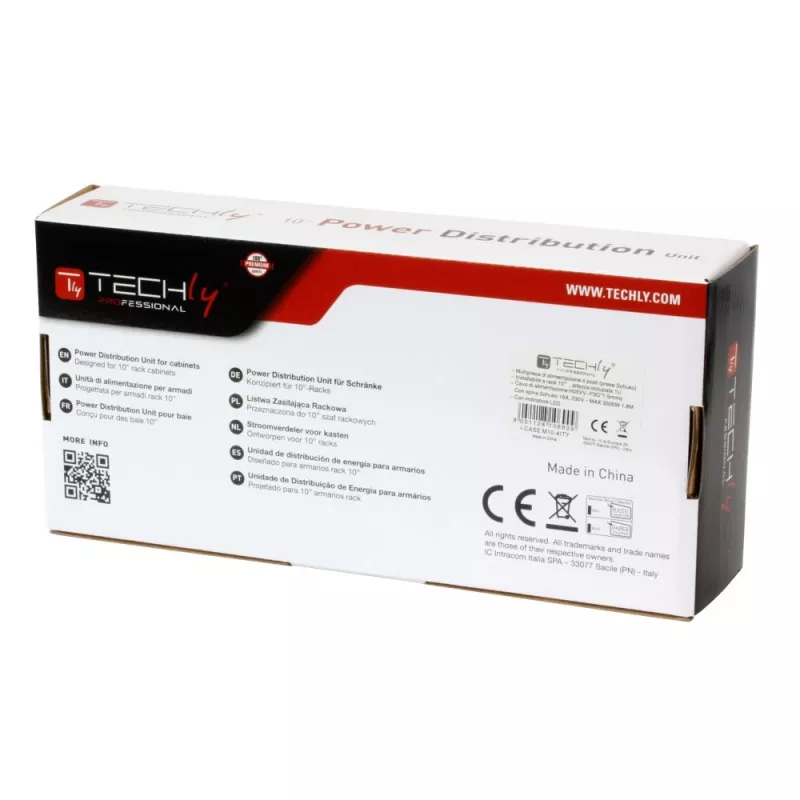 Régua de tomadas Techly Universal Power Strip Rack 10 polegadas 4 tomadas ficha Schuko preto prateado 1U