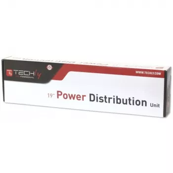 Techly 106893 PDU de rack de 19 polegadas 1U, régua de tomadas 8x Schuko, 250 V/16 A, 3500 W, cabo de 3 m, alumínio, preta
