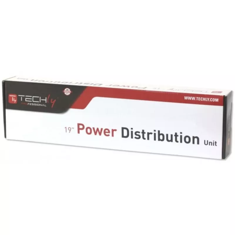Techly 106893 PDU de rack de 19 polegadas 1U, régua de tomadas 8x Schuko, 250 V/16 A, 3500 W, cabo de 3 m, alumínio, preta