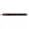 Techly 106893 PDU de rack de 19 polegadas 1U, régua de tomadas 8x Schuko, 250 V/16 A, 3500 W, cabo de 3 m, alumínio, preta