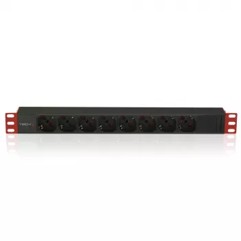 Régua de tomadas Techly 8 tomadas para rack 19 polegadas ficha C14 1U preto vermelho