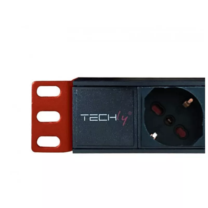 Régua de tomadas Techly 8 tomadas para rack 19 polegadas ficha C14 1U preto vermelho
