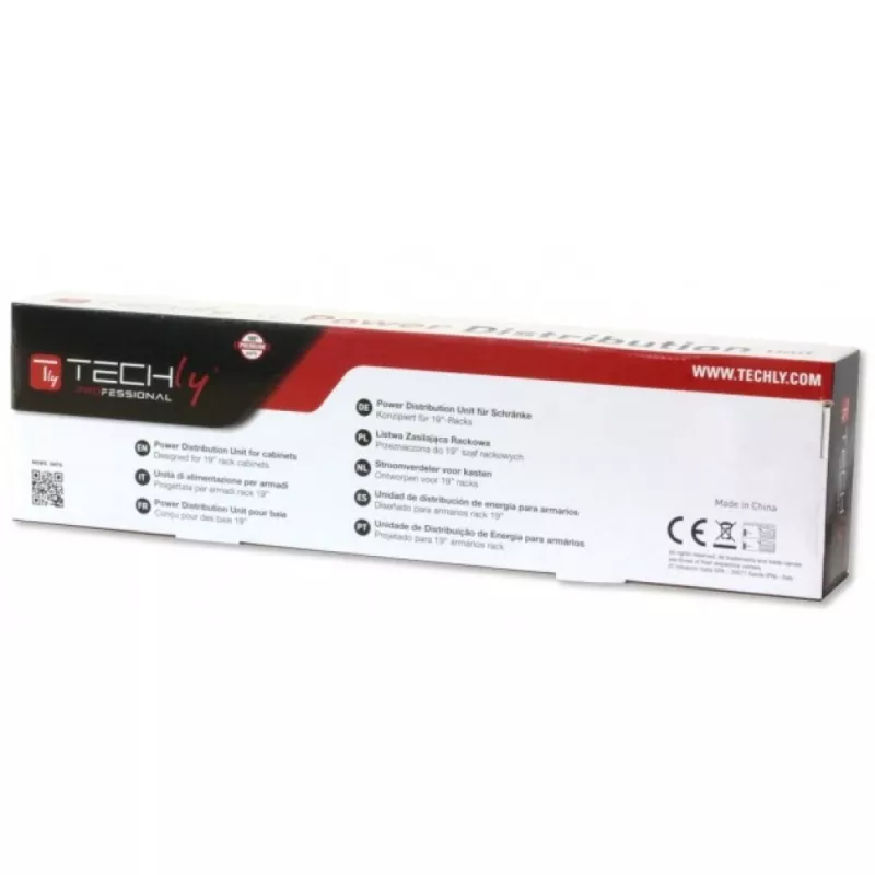 Régua de tomadas Techly 8 tomadas para rack 19 polegadas ficha C14 1U preto vermelho