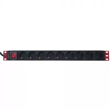 Régua de tomadas Techly 9 tomadas rack 19 polegadas ficha Schuko interruptor 1HE preto vermelho