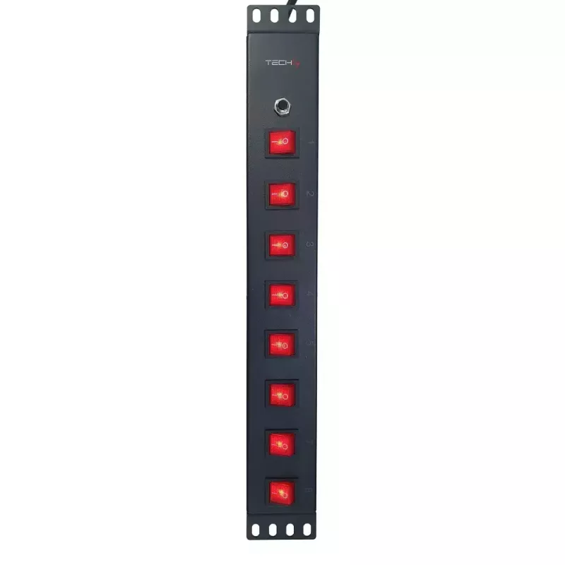 Régua de tomadas Techly 8 tomadas rack 19 polegadas com 8 interruptores ON/OFF 1,5HE