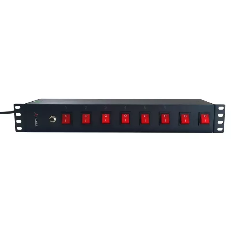Régua de tomadas Techly 8 tomadas rack 19 polegadas com 8 interruptores ON/OFF 1,5HE