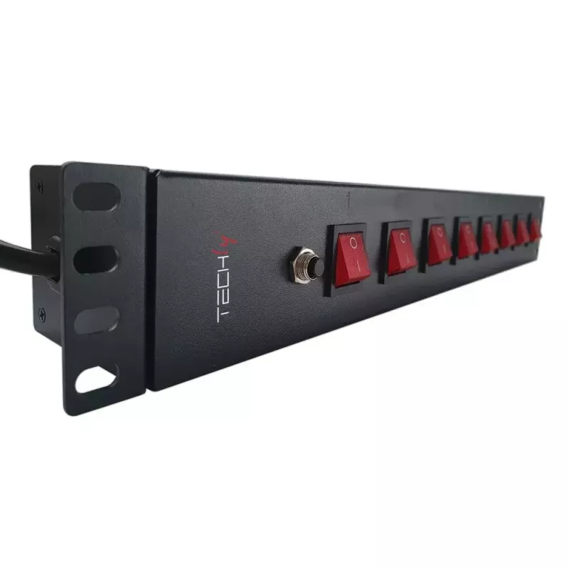 Régua de tomadas Techly 8 tomadas rack 19 polegadas com 8 interruptores ON/OFF 1,5HE