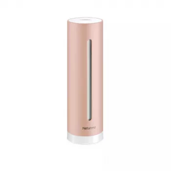 Monitor de qualidade do ar interior Netatmo Smart Indoor Air Quality Monitor — CO2 0–5000 ppm, temperatura 0–50 °C, ruído, WLAN/Bluetooth, alimentação por rede, alumínio, ouro rosa
