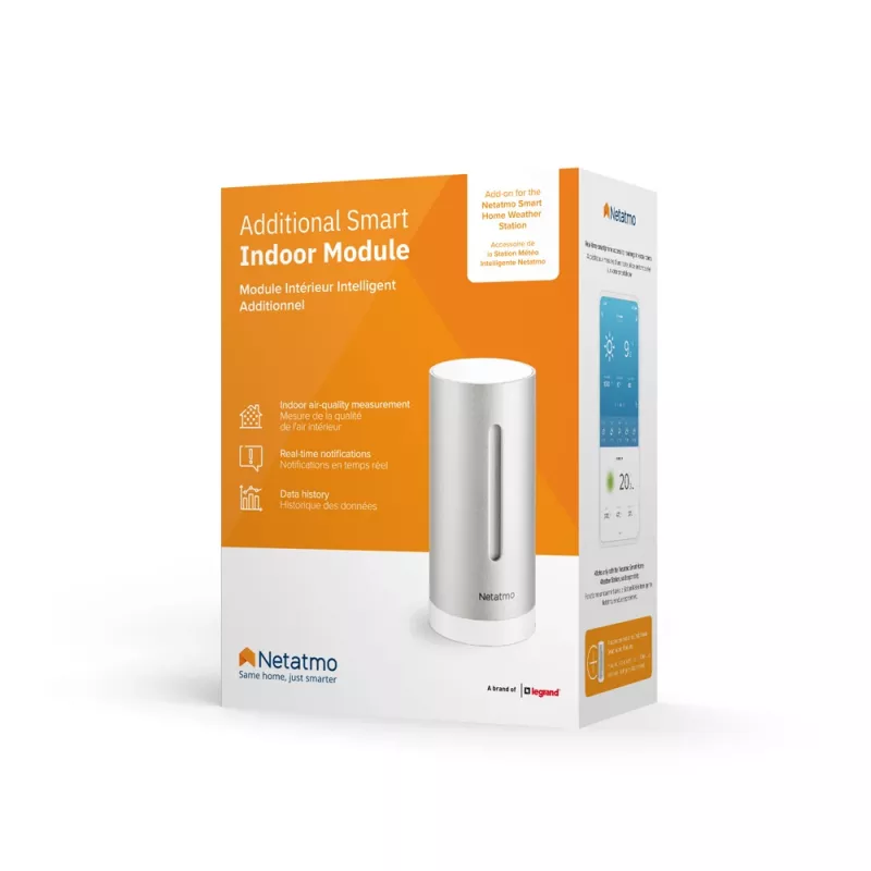 Netatmo Módulo interior inteligente adicional, sem fios, 0,3°, 3%, duralumínio, alumínio, AAA