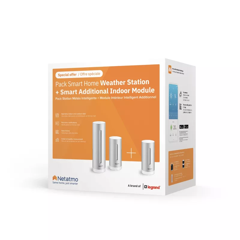 Netatmo Pack interior «Estação meteorológica smart home + Módulo interior inteligente adicional»