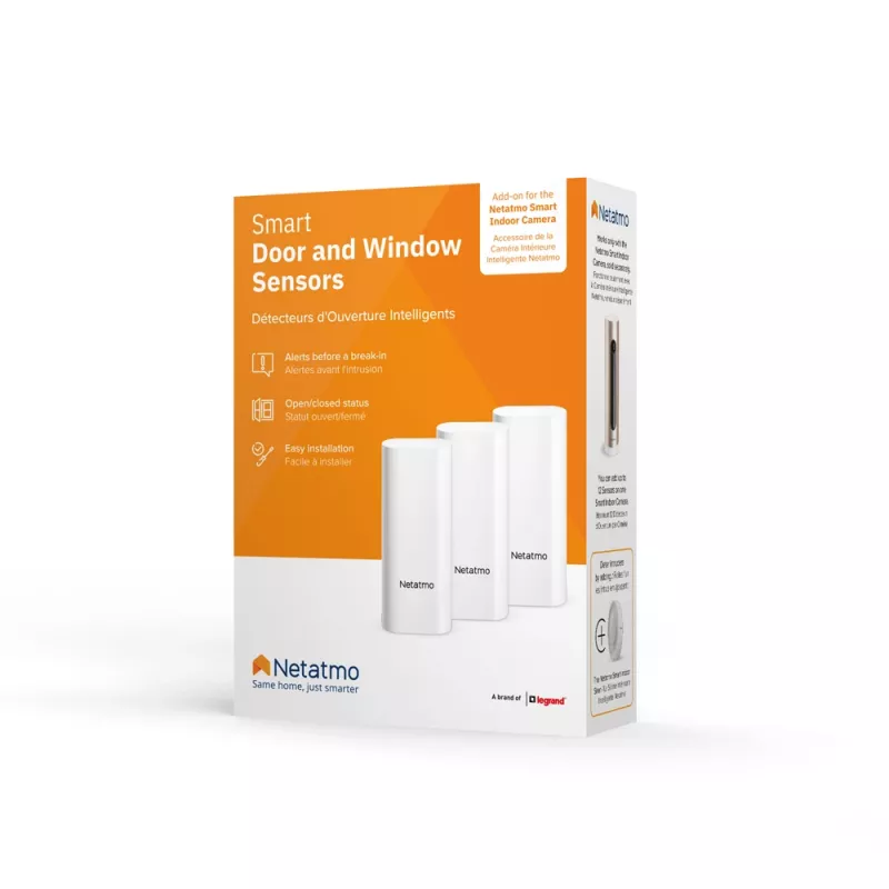 Sensor de porta/janela Netatmo DTG-EC sem fios resistente às intempéries 3 V (2×AAA), alcance 80 m, branco, conjunto de 3 unidades