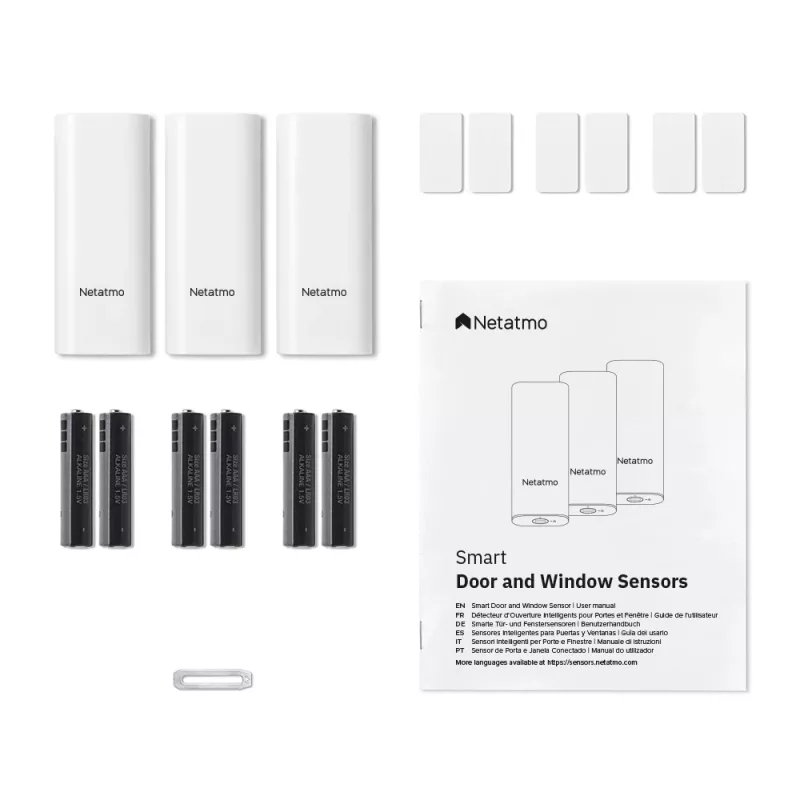 Sensor de porta/janela Netatmo DTG-EC sem fios resistente às intempéries 3 V (2×AAA), alcance 80 m, branco, conjunto de 3 unidades