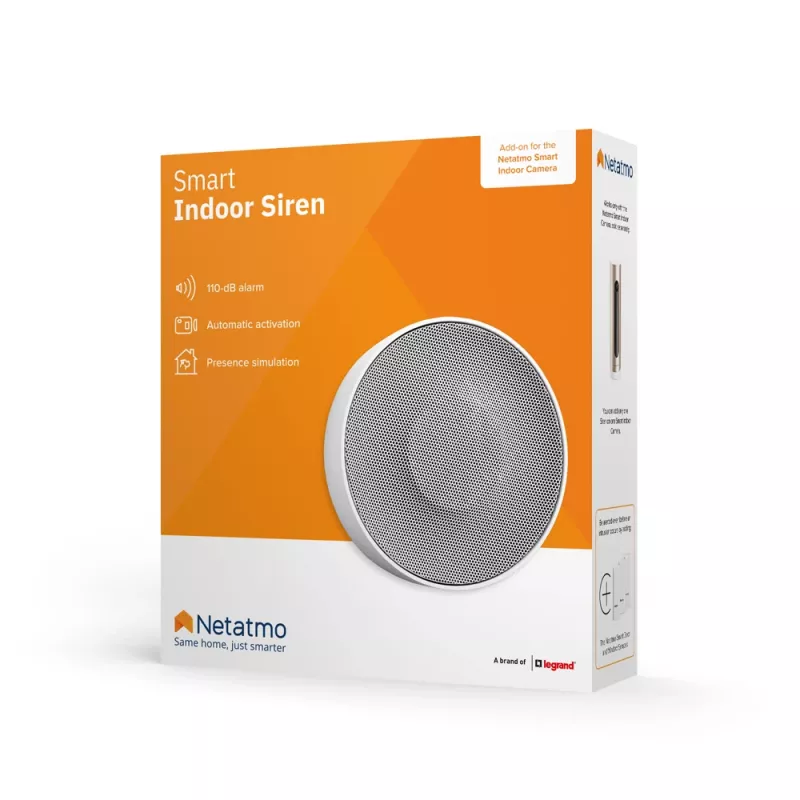 Sirene sem fios Netatmo NA-NIS01 Interior branco, 110 dB, porta USB, AA x4, 130×35×130 mm