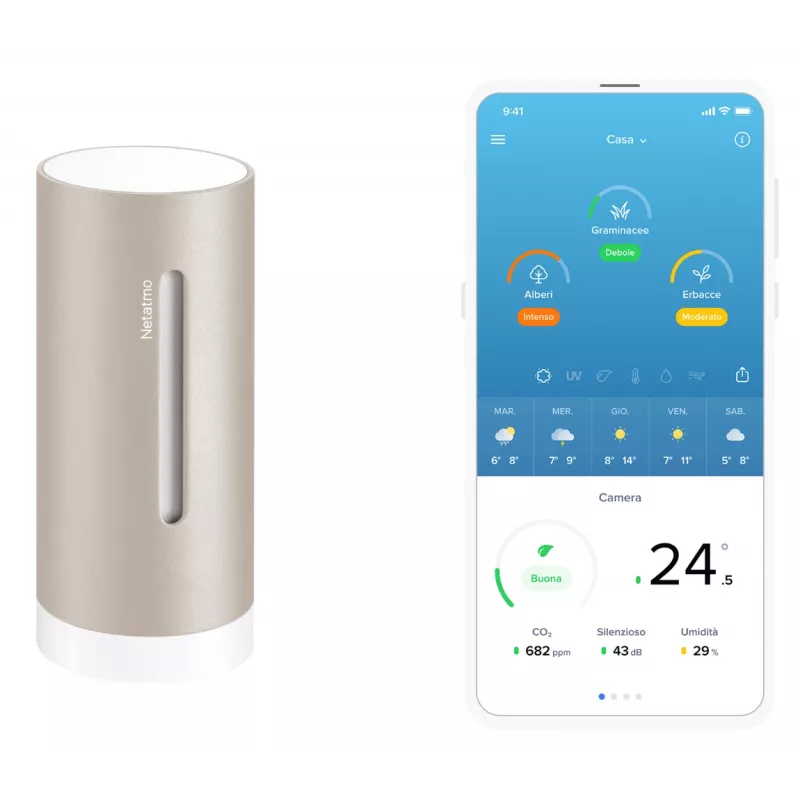 Estação meteorológica digital Netatmo NIM-S Sand — termómetro interior, higrómetro, qualidade do ar, alimentação por pilhas (AAA)