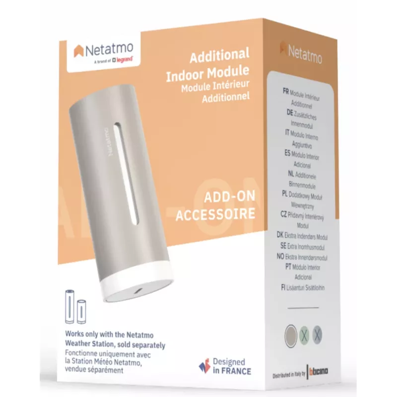 Estação meteorológica digital Netatmo NIM-S Sand — termómetro interior, higrómetro, qualidade do ar, alimentação por pilhas (AAA)