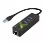 Techly IDATA-USB-ETGIGA-3U2 (105803) adaptador de USB 3.0 para Gigabit Ethernet com hub USB 3.0 de 3 portas, USB-A, RJ45, alumínio