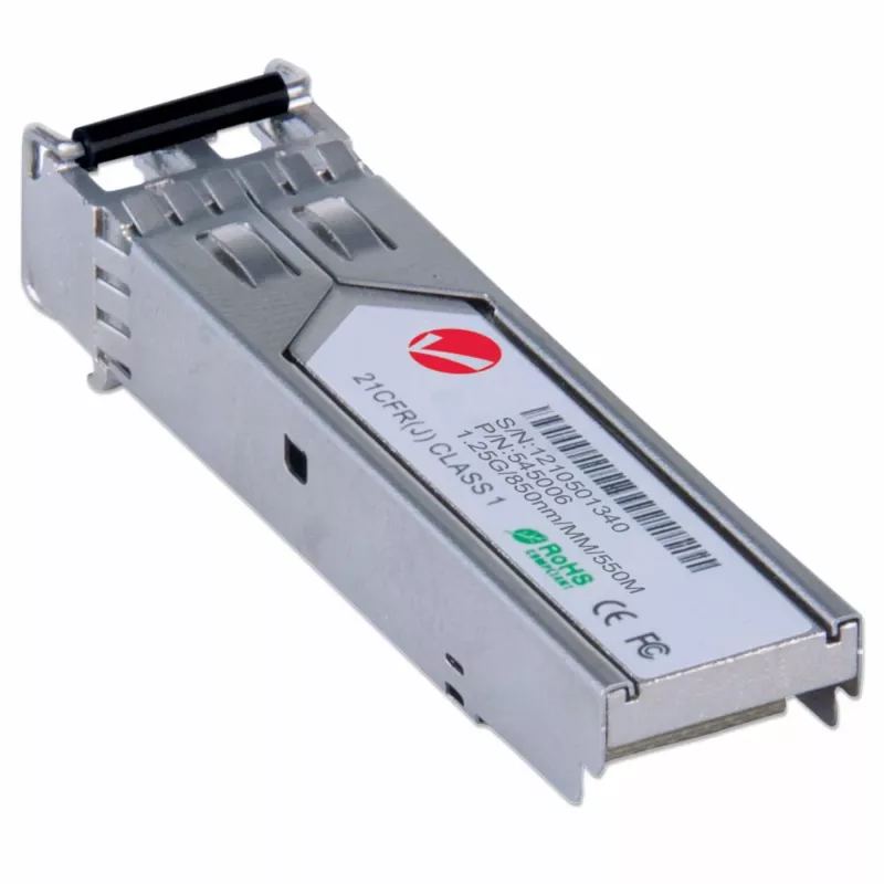Módulo transceptor Intellinet ótico, Gigabit Fiber SFP Mini-GBIC, porta multimodo 1000Base-Sx (LC), 550 m, comprimento de onda 850 nm, Ethernet, Fibre, compatível com MSA, equivalente a Cisco GLC-SX-MM, três anos de garantia