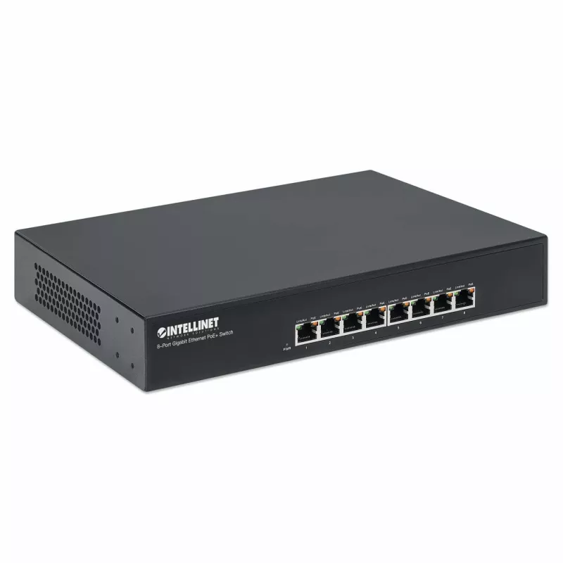 Switch PoE+ Gigabit Ethernet 8 portas Intellinet, 8 x portas PoE, IEEE 802.3at/af Power-over-Ethernet (PoE+/PoE), Endspan, Desktop, caixa