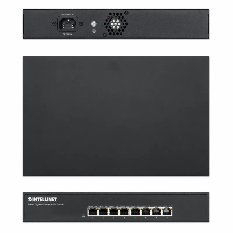 Switch PoE+ Gigabit Ethernet 8 portas Intellinet, 8 x portas PoE, IEEE 802.3at/af Power-over-Ethernet (PoE+/PoE), Endspan, Desktop, caixa