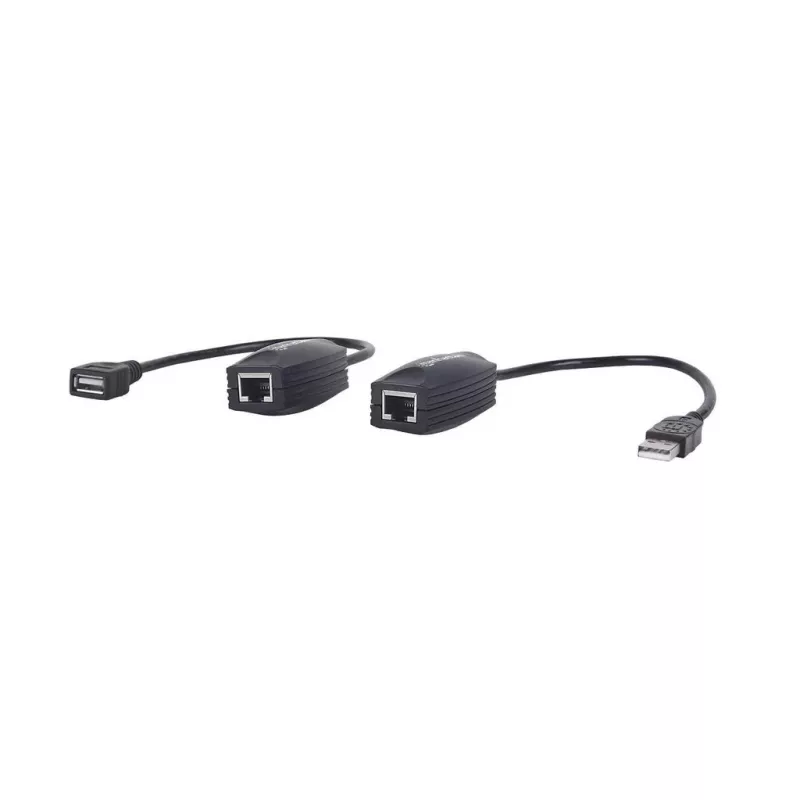 Extensor de linha USB-A Manhattan, para utilização com cabo de rede RJ45 (não incluído), prolonga dispositivos USB até 60 m, alimentação por bus, adequado para cabo de rede Cat5e/Cat6/Cat6A RJ45, preto, três anos de garantia