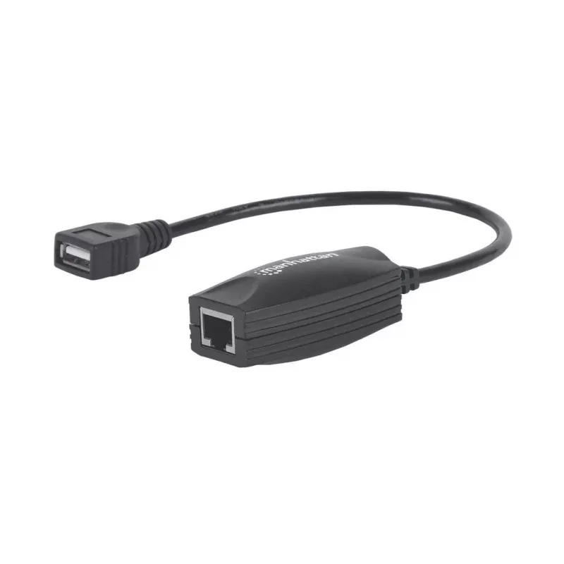 Extensor de linha USB-A Manhattan, para utilização com cabo de rede RJ45 (não incluído), prolonga dispositivos USB até 60 m, alimentação por bus, adequado para cabo de rede Cat5e/Cat6/Cat6A RJ45, preto, três anos de garantia